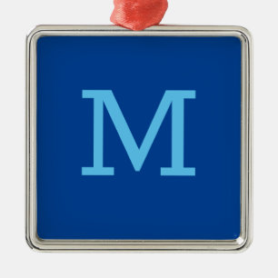 Ornement Carré Argenté Monogram Blue Modern Add Your Name Initial