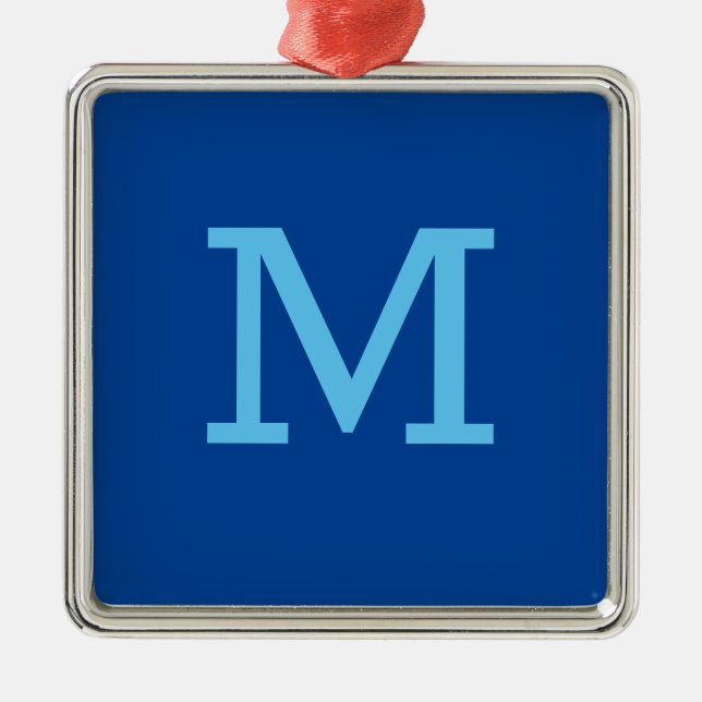 Ornement Carré Argenté Monogram Blue Modern Add Your Name Initial (Devant)