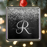 Ornement Carré Argenté Monogramme à étincelle noire à Parties scintillant<br><div class="desc">Personnalisez facilement ce design élégant et branché en métal orné d'une jolie parties scintillant brillante en argent sur un arrière - plan métallique brossé noir.</div>