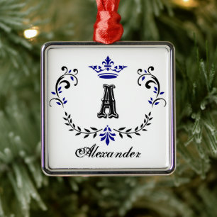 Ornement Carré Argenté Monogramme de couronne A