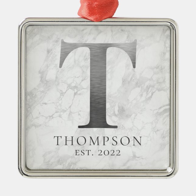 Ornement Carré Argenté Monogramme en argent brossé T marbre (Devant)
