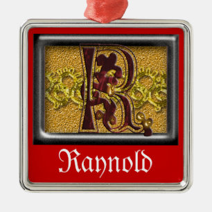 Ornement Carré Argenté monogramme rouge R