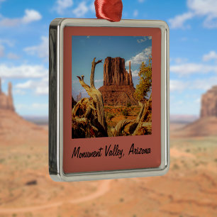 Ornement Carré Argenté Monument Valley Arc de Noël en métal encadré No