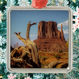 Ornement Carré Argenté Monument Valley Southwest Christmas Orament