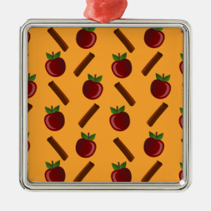 Ornement Carré Argenté Motif Apple Cinnamon