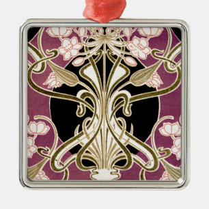 Ornement Carré Argenté Motif Art Nouveau #2