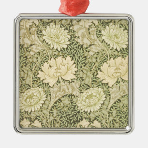 Ornement Carré Argenté Motif de fleurs de Chrysanthemum (par William Morr
