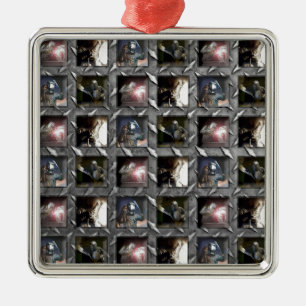 Ornement Carré Argenté Motif de soudure