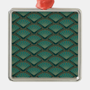 Ornement Carré Argenté Motif de style Art déco en vert turquoise