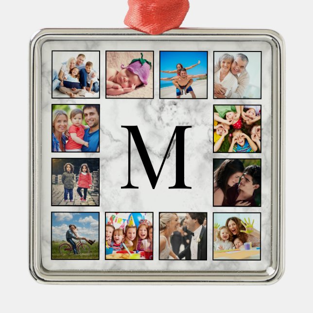 Ornement Carré Argenté Motif Marbre blanc en pierre (Devant)