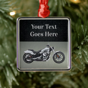 Ornement Carré Argenté Moto Custom Christmas Message Black Silver