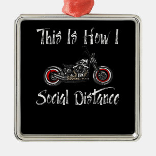 Ornement Carré Argenté Moto-cycliste à distance sociale