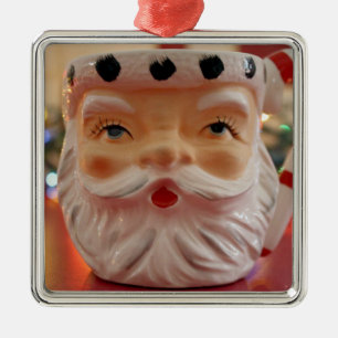 Ornement Carré Argenté Mug de Noël du Père Noël vintage