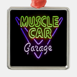 Ornement Carré Argenté Museau Garage Neon Signal bleu vert