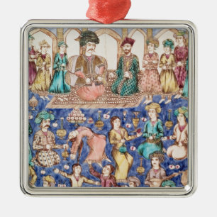 Ornement Carré Argenté Musiciens et danseurs