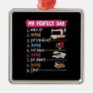 Ornement Carré Argenté My Perfect Day Wake Up Quilting and Sewing
