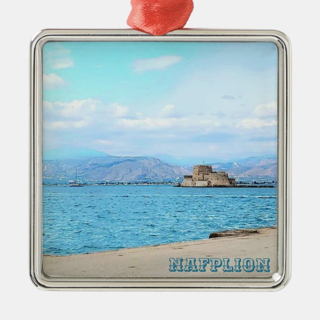 Ornement Carré Argenté Nafplion Greece Souvenir Ornament (Devant)