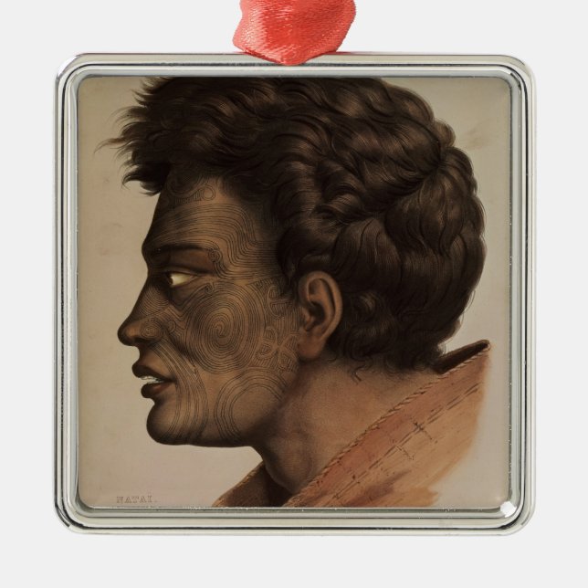 Ornement Carré Argenté Natai, un chef maori de baie de brème, Nouvelle (Devant)