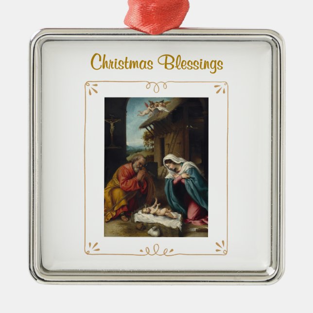 Ornement Carré Argenté Nativity Christmas Blessings Religious Ornament (Devant)
