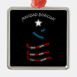Ornement Carré Argenté Navidad Boricua Porto Rico Merry Xmas