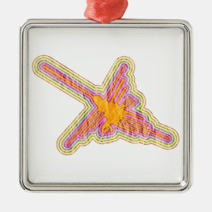 Ornement Carré Argenté Nazca Lignes Colibri Avec Effet Papier Rincé