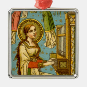 Ornement Carré Argenté NéoGothique Ste Cecilia de Rome (détail; BNG 02)