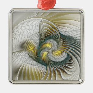 Ornement Carré Argenté Nobly Golden Turquoise Imaginaire Fractal Art