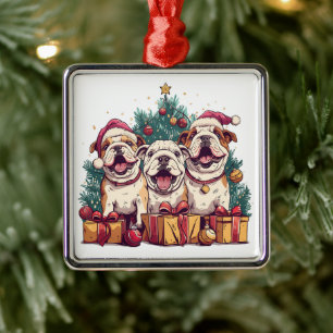 Ornement Carré Argenté Noël Anglais Chien de Chien De Fer Chapeau