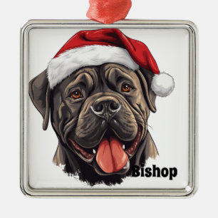 ORNEMENT CARRÉ ARGENTÉ NOËL CANE CORSO CHIEN AVEC SANTA HAT
