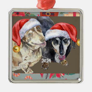 Ornement Carré Argenté Noël Dachsund 2024
