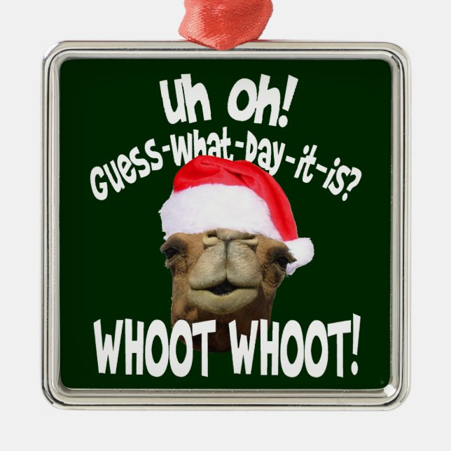 Ornement Carré Argenté Noël de chameau de journée en milieu de semaine (Devant)