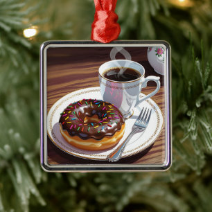 Ornement Carré Argenté Noël de la beigne et du café congelés au chocolat
