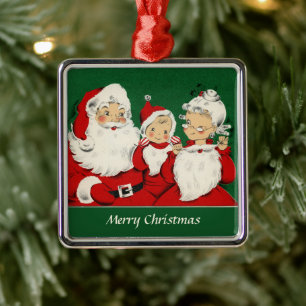 Ornement Carré Argenté Noël de la famille vintage Père Noël