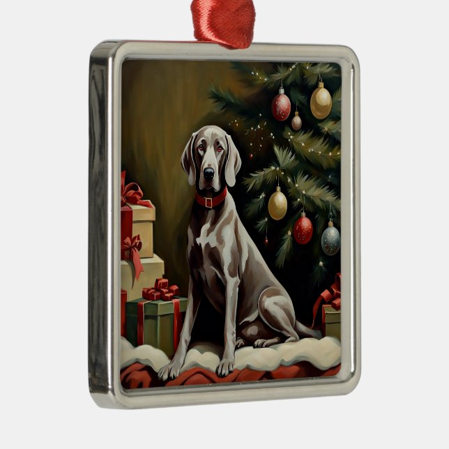 Ornement Carré Argenté Noël du chien Weimaraner (Droite)