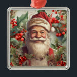 Ornement Carré Argenté Noël du Père Noël Saint Nicolas<br><div class="desc">Transportez-vous au charme d'antan avec cette illustration vintage inspirée du Père Noël ! Jolly-O St. Nick orné d'un casquette rouge festif taillé en blanc et agrémenté des mots étincelants "Croyez"! Parfait pour les amateurs de vacances, cette oeuvre intemporelle capte l'esprit de Noël, en faisant une impression idéale pour les occasions...</div>