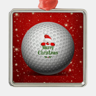 Ornement Carré Argenté Noël Golf Père Noël Design