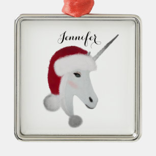 Ornement Carré Argenté Noël magique de licorne personnalisé