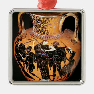 Ornement Carré Argenté Noir-chiffre vase à grenier