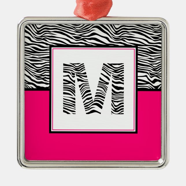 Ornement Carré Argenté Noir et blanc #Zebra Imprimer Monogramme | Rose ch (Devant)