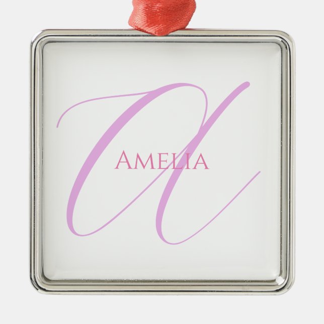 Ornement Carré Argenté Nom Chic Monogramme Lettre initiale Calligraphie (Devant)