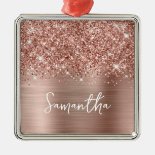 Ornement Carré Argenté Nom du glamour or Rose Glitt