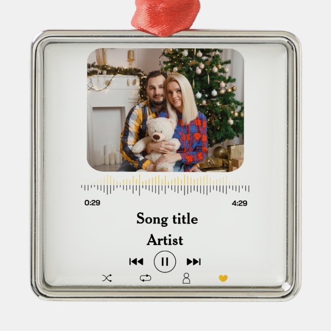 Ornement Carré Argenté Nom Personnalisé De La Chanson Et Amour Photo Pour (Devant)