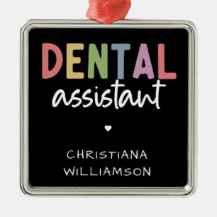 Ornement Carré Argenté Nom personnalisé Dental Assistant Cadeau