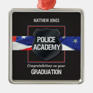 Ornement Carré Argenté Nom personnalisé, diplôme de l'académie de poli