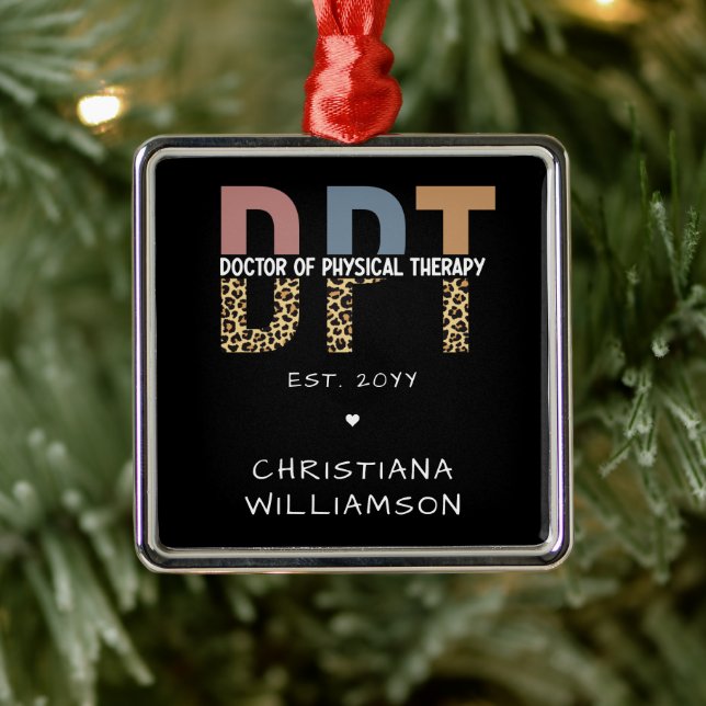 Ornement Carré Argenté Nom personnalisé DPT Doctor of Physical Therapy Ch (Arbre)
