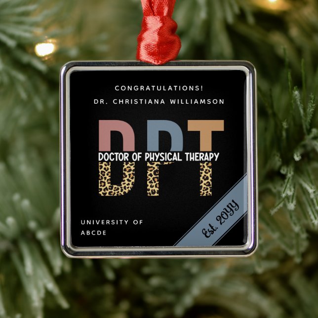 Ornement Carré Argenté Nom personnalisé DPT Doctor of Physical Therapy Ch (Arbre)