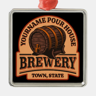 Ornement Carré Argenté NOM PERSONNALISÉ Old Oak Barrel Beer Keg Brasserie