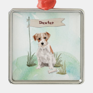 Ornement Carré Argenté Nom personnalisé Wire Haig Jack Russell Pet Dog