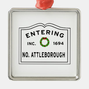Ornement Carré Argenté North Attleborough, MA Holiday Wreath Ceramic Orna