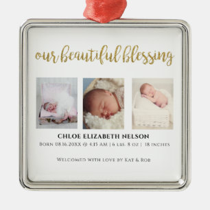 Ornement Carré Argenté Notre Belle Bénédiction 3 Photo Parties scintillan